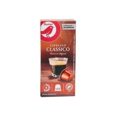 AUCHAN Capsules de café Espresso classico intensité 8 compatible
