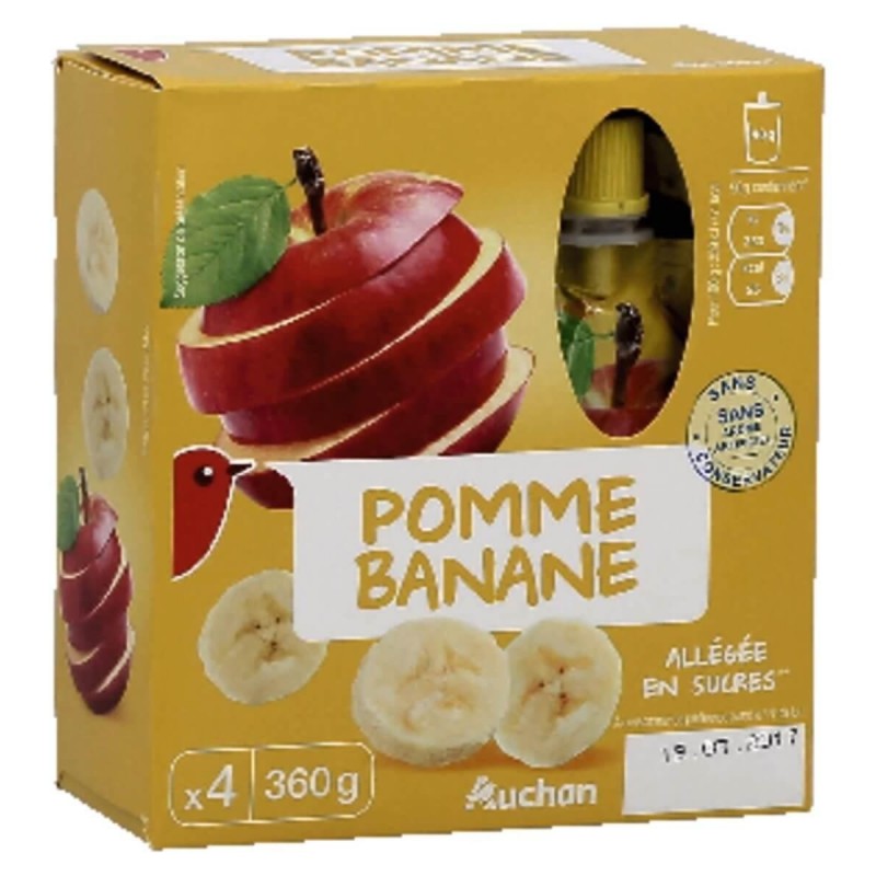 Auchan Compote Pomme Banane 4x90g