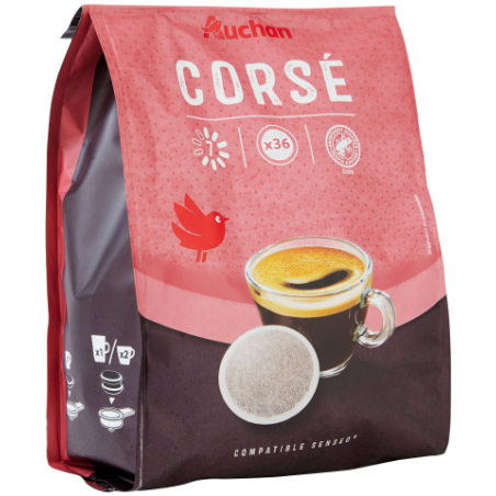 AUCHAN Cafe corse en dosette compatible Senseo 36 dosettes 250g