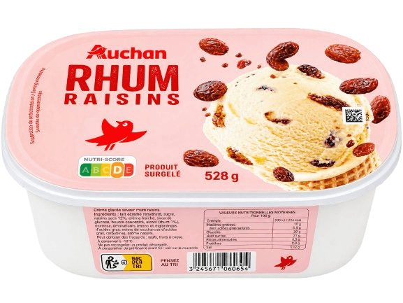 AUCHAN Glace raisins au Rhum 528g